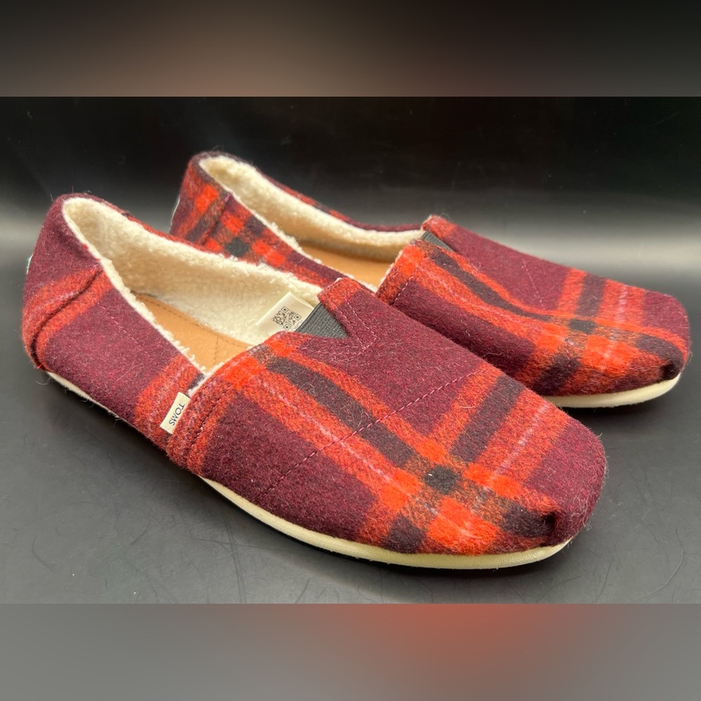 TOMS- Plaid Slip-On Shoes, Womens Size:9, Pre- Owned